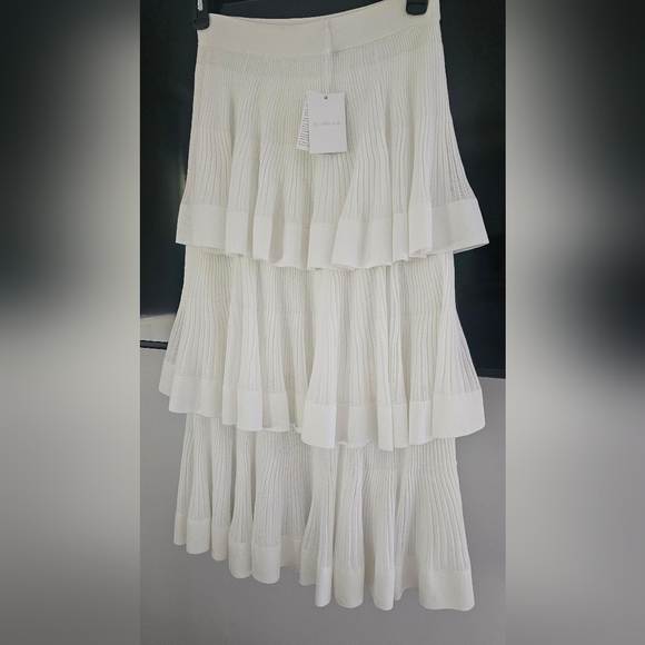 Zimmermann Cotton-Blend Rib-Knit Tiered Midi-Skirt Cream Size 2 (6-8) - Picture 11 of 14